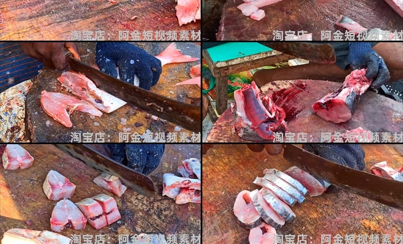 印度街头杀鱼切鱼横屏国外高清直播解压中长视频小说推文素材引流