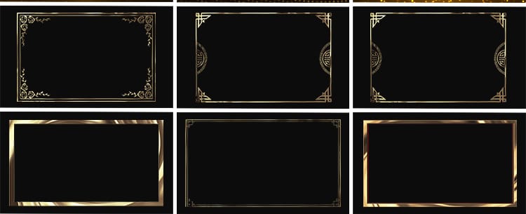 金色花边框矩形装饰金属复古相框MOV特效带透明通道动态视频素材
