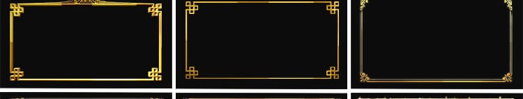 金色花边框矩形装饰金属复古相框MOV特效带透明通道动态视频素材