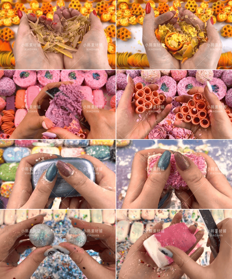 高清减压解压手工切刮捏碎香皂肥皂创意短视频配音小说推文素材