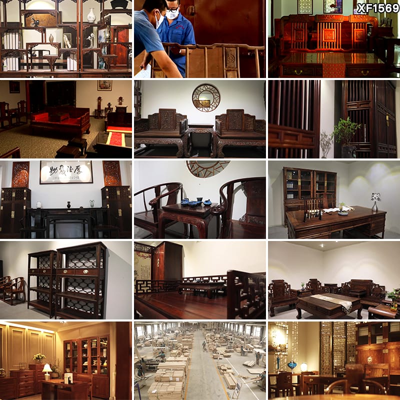 古典红木家具工厂雕刻木业雕刻花工匠师傅手工艺木材木料视频素材