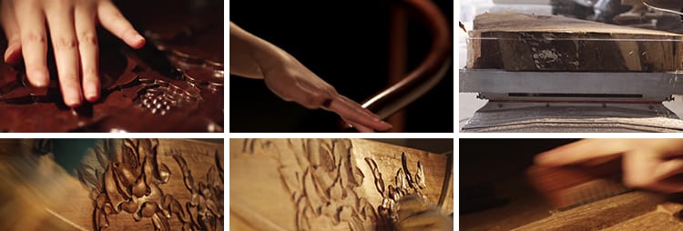 古典红木家具工厂雕刻木业雕刻花工匠师傅手工艺木材木料视频素材