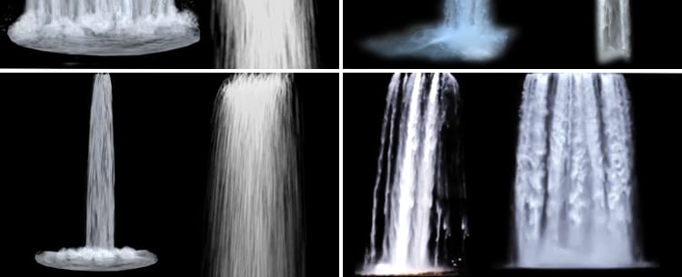 瀑布水流下落喷泉水花小溪河流山水MOV透明通道后期合成视频素材