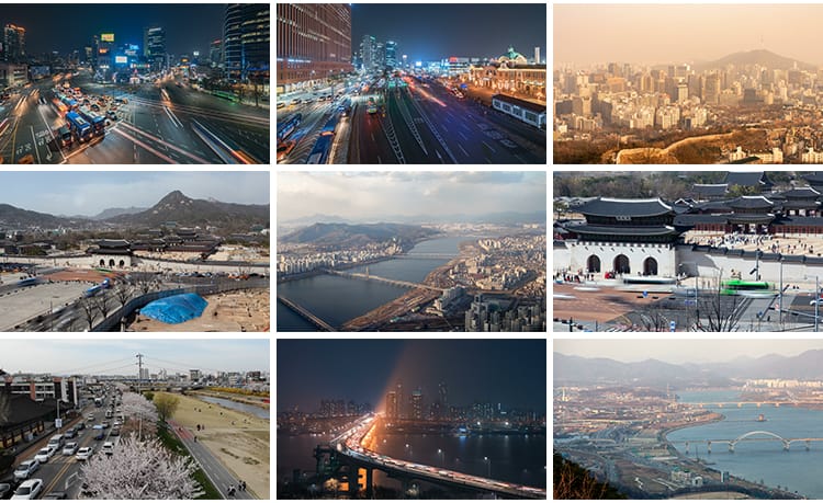 韩国首尔城市风光外国夜景车流建筑风光街道街景航拍延时视频素材