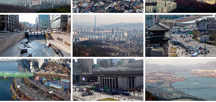 韩国首尔城市风光外国夜景车流建筑风光街道街景航拍延时视频素材