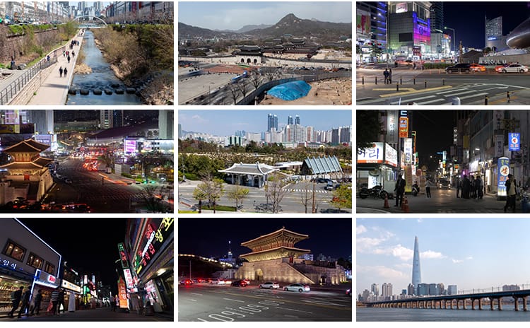 韩国首尔城市风光外国夜景车流建筑风光街道街景航拍延时视频素材