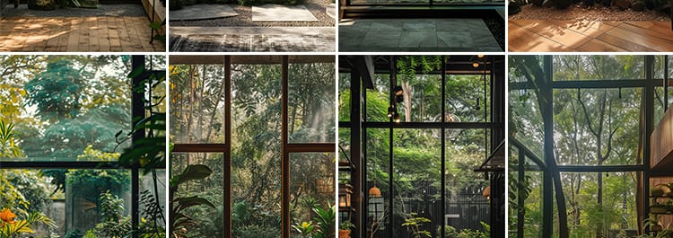 窗外绿植物树林室内绿色清新虚拟动态视频绿幕直播间背景图片素材