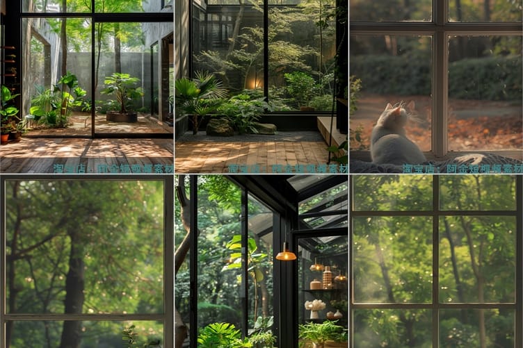 窗户庭院绿植室内抖音绿幕虚拟动态舞台直播led背景视频图片素材