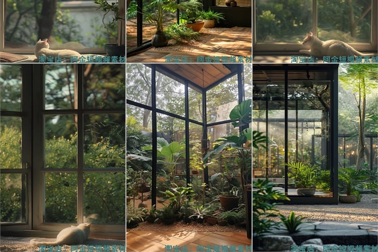 窗户庭院绿植室内抖音绿幕虚拟动态舞台直播led背景视频图片素材