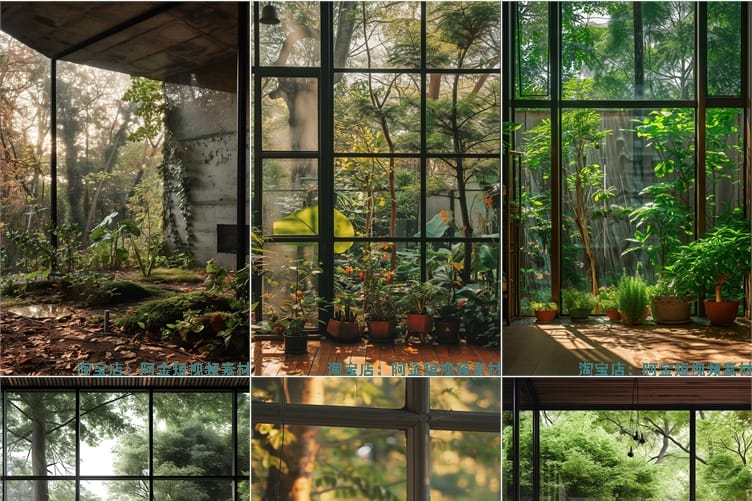 窗户庭院绿植室内抖音绿幕虚拟动态舞台直播led背景视频图片素材