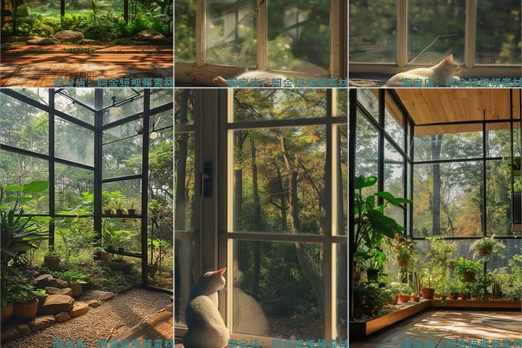 窗户庭院绿植室内抖音绿幕虚拟动态舞台直播led背景视频图片素材