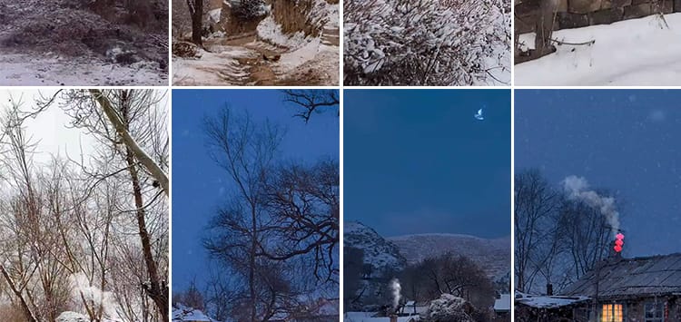 竖版竖屏乡村冬季冬天雪景下雪农村怀旧唯美治愈系抖音短视频素材