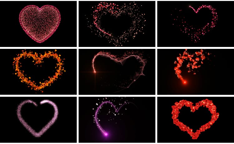 心形浪漫爱心桃心红色粒子动态告白光效ae_pr带透明通道视频素材