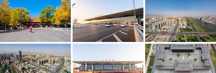 山西太原城市建筑风光旅游风景点火车站摄乐大桥晋祠航拍视频素材