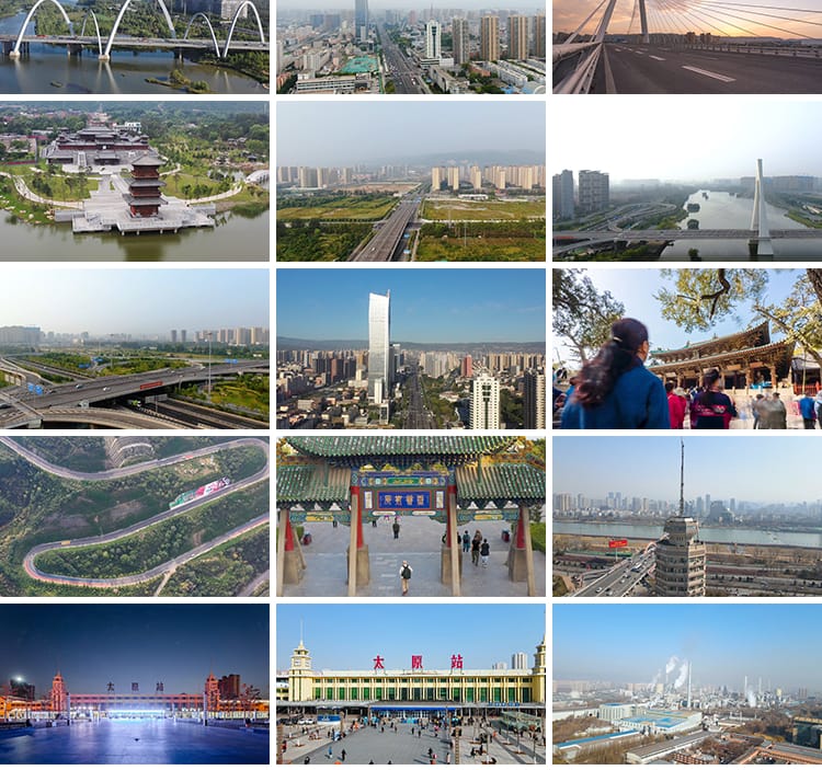 山西太原城市建筑风光旅游风景点火车站摄乐大桥晋祠航拍视频素材