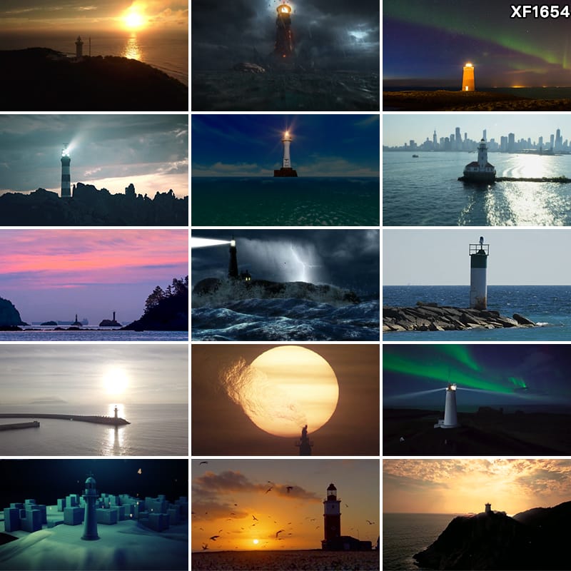 海上灯塔导航灯指路灯光照明海港大海中灯塔绿色极光极地视频素材