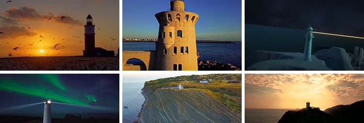 海上灯塔导航灯指路灯光照明海港大海中灯塔绿色极光极地视频素材