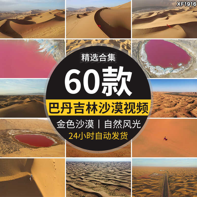 内蒙古巴丹达格图红海子湖景湖泊金色沙漠沙丘地貌航拍短视频素材