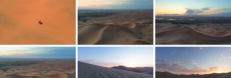 内蒙古巴丹达格图红海子湖景湖泊金色沙漠沙丘地貌航拍短视频素材