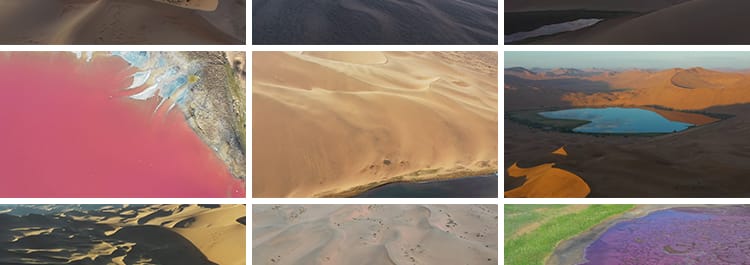 内蒙古巴丹达格图红海子湖景湖泊金色沙漠沙丘地貌航拍短视频素材