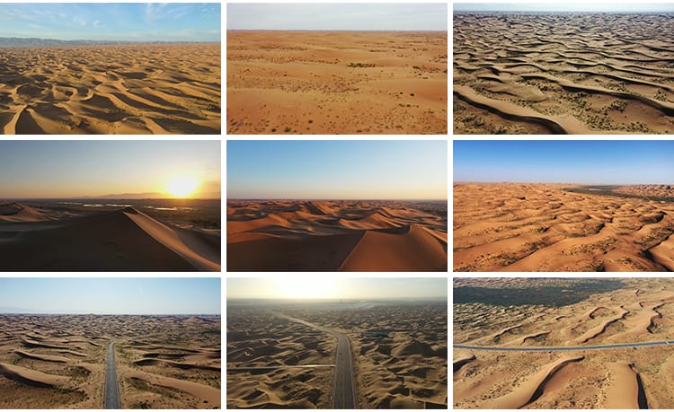 内蒙古巴丹达格图红海子湖景湖泊金色沙漠沙丘地貌航拍短视频素材