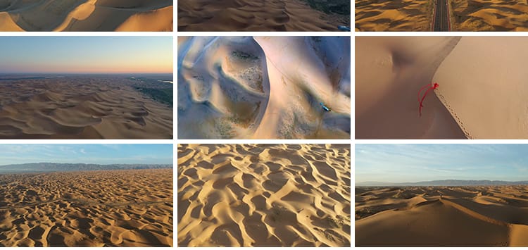 内蒙古巴丹达格图红海子湖景湖泊金色沙漠沙丘地貌航拍短视频素材