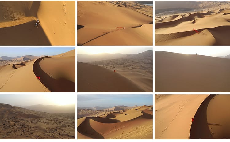 内蒙古巴丹达格图红海子湖景湖泊金色沙漠沙丘地貌航拍短视频素材