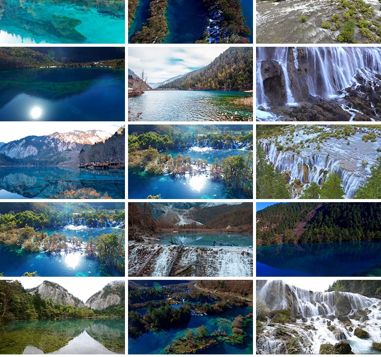 九寨沟高清风景点旅游景区五彩池山河瀑布航拍实拍风光短视频素材