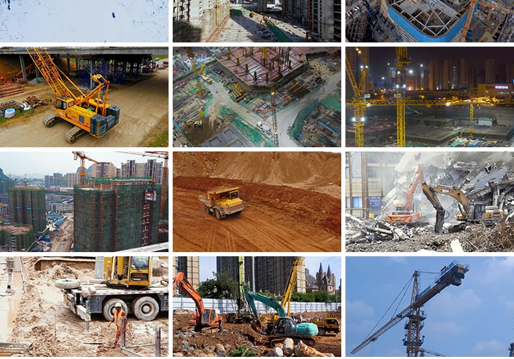 建筑工程师工地施工楼房房屋设计图纸工人卡车吊车挖掘机视频素材