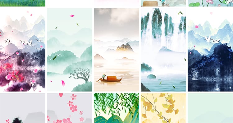 中国风水墨古典古风山水风景画意境竖版直播舞台背景动态视频素材