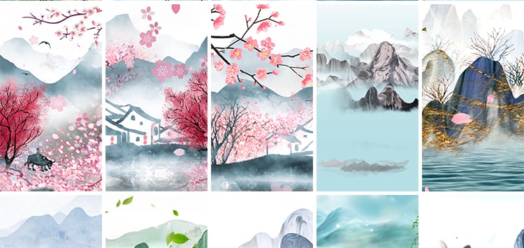 中国风水墨古典古风山水风景画意境竖版直播舞台背景动态视频素材