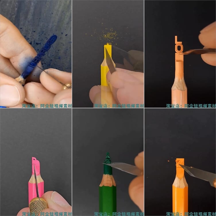 竖屏铅笔雕刻手工艺术微观国外高清解压减压短视频小说推文素材