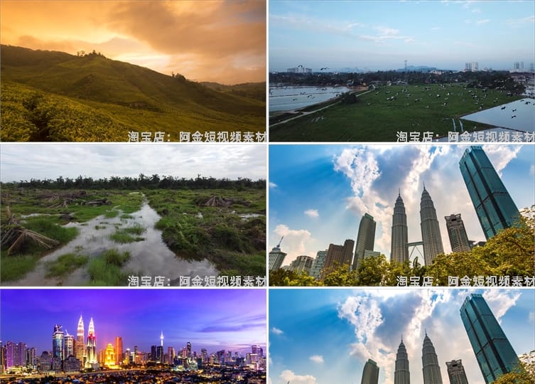 4K国外马来西亚风光夜景航拍城市建筑风景素材高清旅游自然短视频