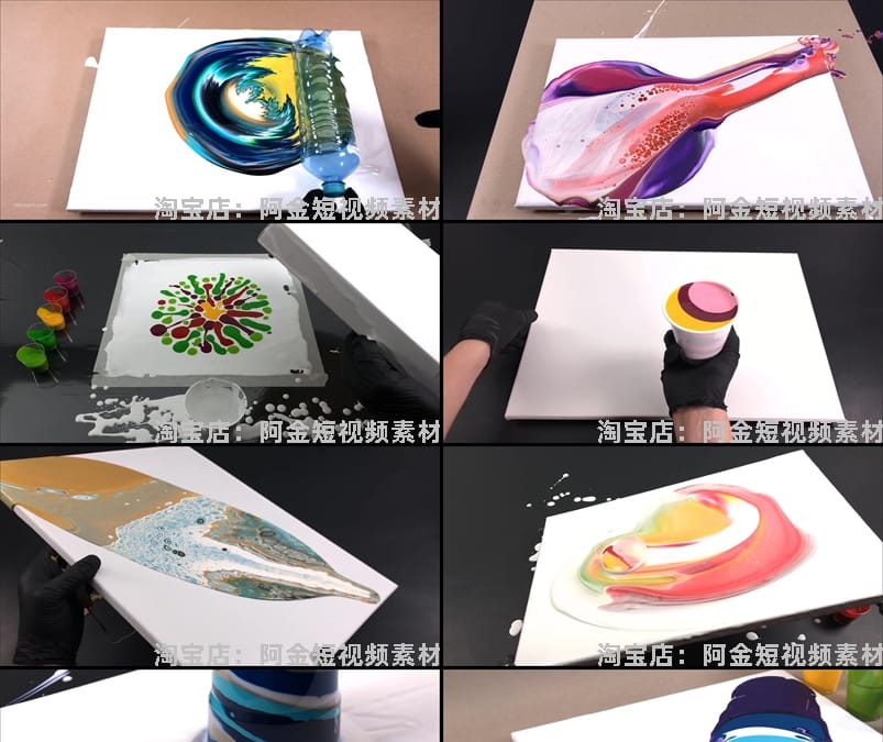 丙烯流体画画手工横屏国外高清解压小说推文素材无水印短视频引流