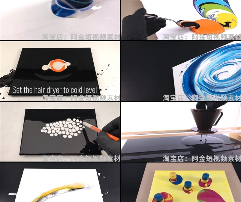 丙烯流体画画手工横屏国外高清解压小说推文素材无水印短视频引流