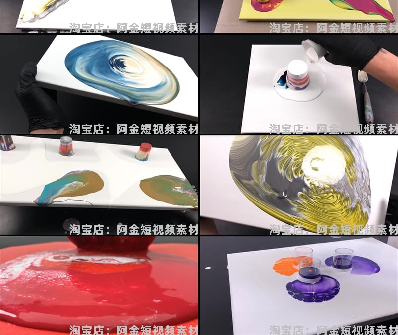 丙烯流体画画手工横屏国外高清解压小说推文素材无水印短视频引流