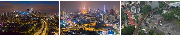 马来西亚城市风光地标风景航拍建筑双子塔CBD夜景高清短视频素材