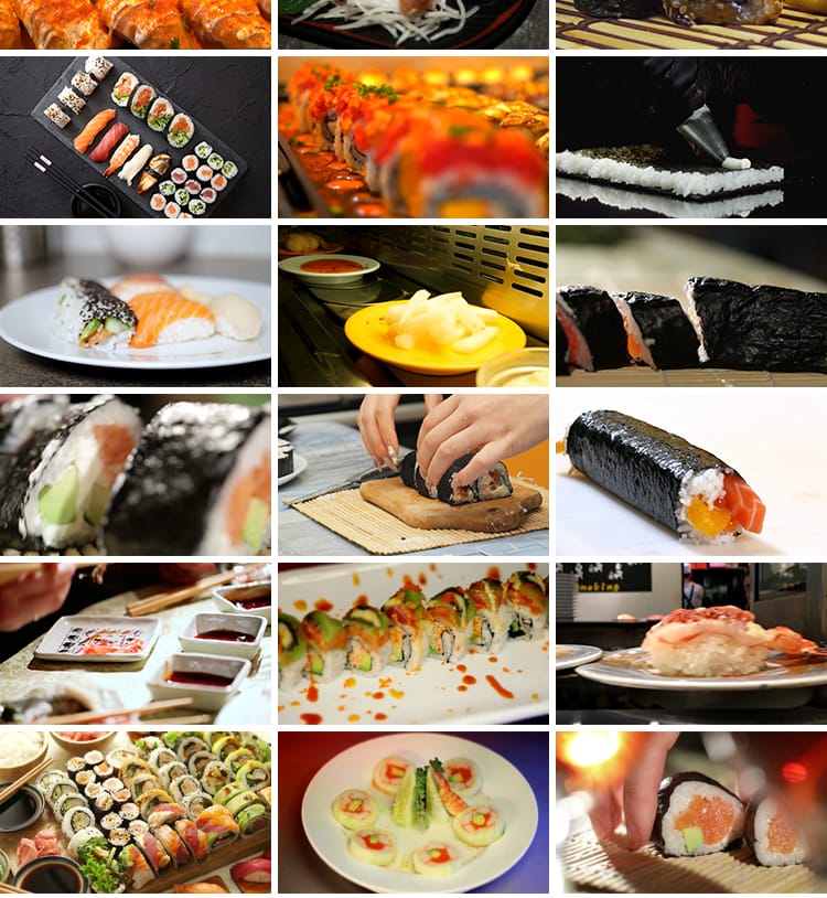 日本料理日式刺身三文鱼寿司卷美食特写料理店生鱼片实拍视频素材