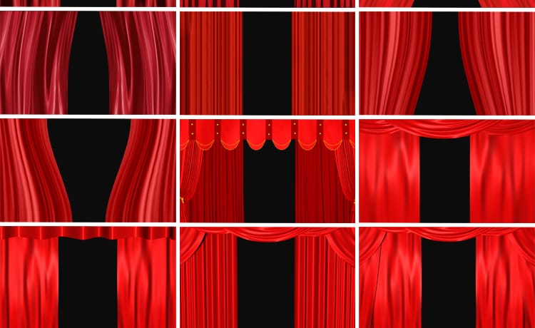 喜庆红色幕布帘子开关拉开帷幕舞台开场转场MOV透明通道视频素材