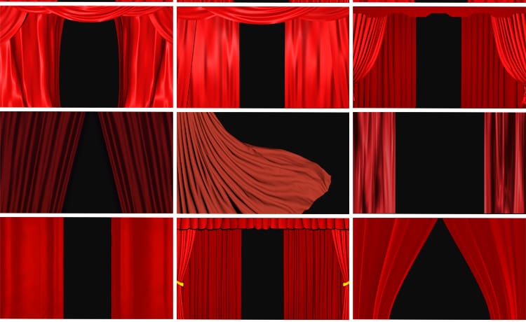 喜庆红色幕布帘子开关拉开帷幕舞台开场转场MOV透明通道视频素材