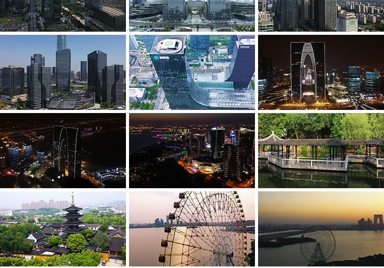 苏州城市建筑园林风景点旅游东方之门航拍延时CBD夜景短视频素材