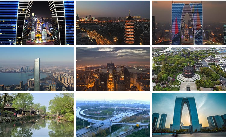 苏州城市建筑园林风景点旅游东方之门航拍延时CBD夜景短视频素材