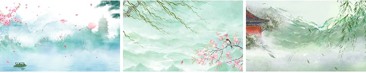 古风LED背景中国风意境春天桃花水墨山水画动态舞台年会视频素材