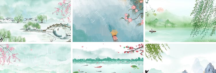 古风LED背景中国风意境春天桃花水墨山水画动态舞台年会视频素材