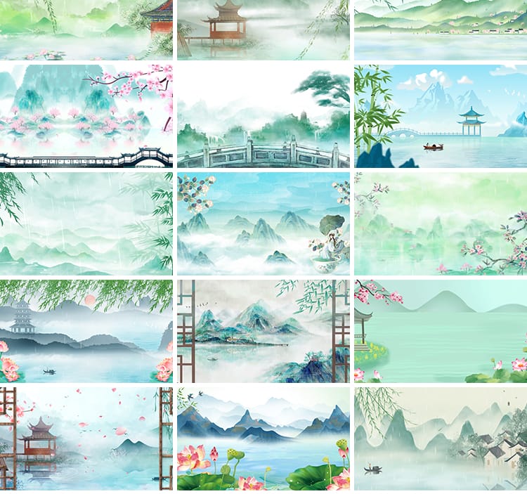 古风LED背景中国风意境春天桃花水墨山水画动态舞台年会视频素材