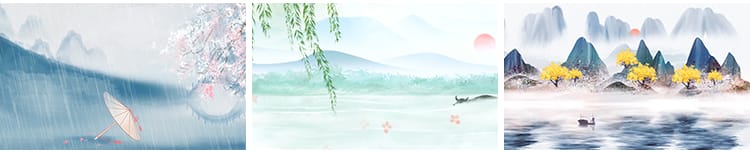 古风LED背景中国风意境春天桃花水墨山水画动态舞台年会视频素材