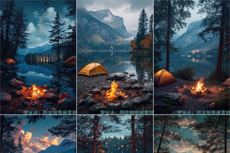 竖屏户外露营篝火帐篷主播绿幕直播间背景图素材虚拟动态场景视频