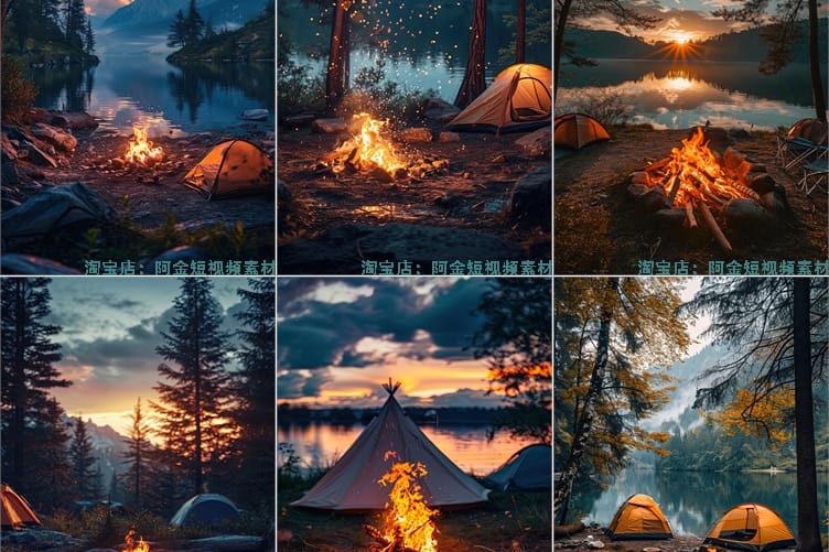 竖屏户外露营篝火帐篷主播绿幕直播间背景图素材虚拟动态场景视频