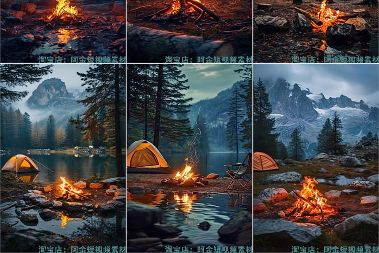竖屏户外露营篝火帐篷主播绿幕直播间背景图素材虚拟动态场景视频