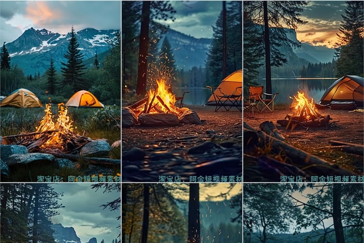 竖屏户外露营篝火帐篷主播绿幕直播间背景图素材虚拟动态场景视频